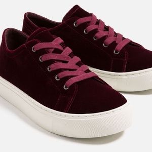 Zara burgundy velvet sneakers